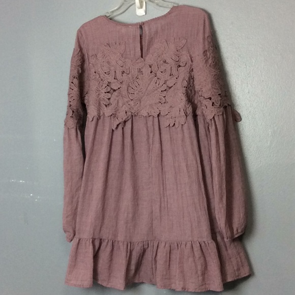 Umgee USA Womens Mauve Long Sleeve Baby Doll Dress Top Sz S - Picture 5 of 8
